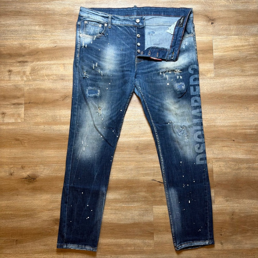 DSQUARED2 Distressed Blue Painted Slim Jeans